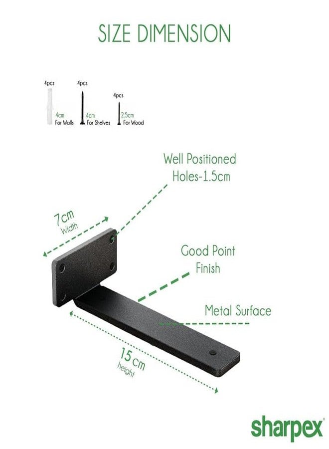 Sharpex Heavy Duty Shelf Bracket for Wall Shelves Angle Brackets with Screws | Decorative Corner Shelf Supporter Wall Rack-Powder Coated Angle Wall Metal Only Brackets Black (Pack of 4) - Image 3